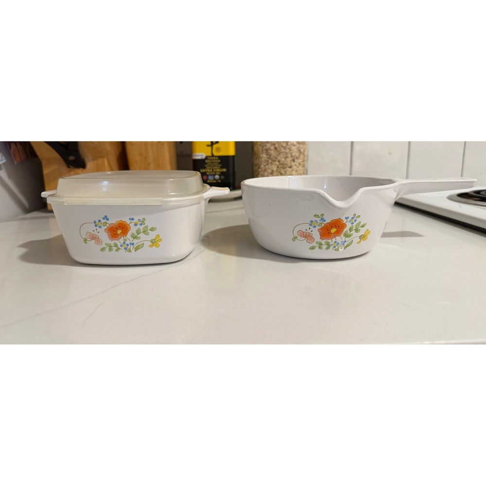 Vintage Corning‎ Ware Apricot Tree Casserole P-43-B & Saucepan P-89-B Set 2pc